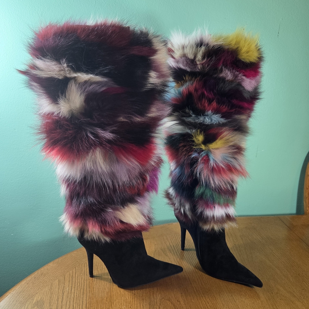 JEFFREY CAMPBELL Gamor Genuine Rabbit Fur Boot Like New Size 6.5 Without Box